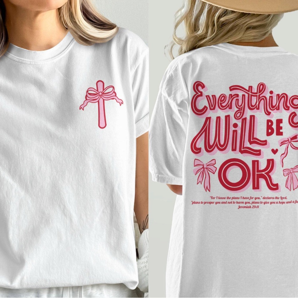 White Graphic T-Shirt with Red Print